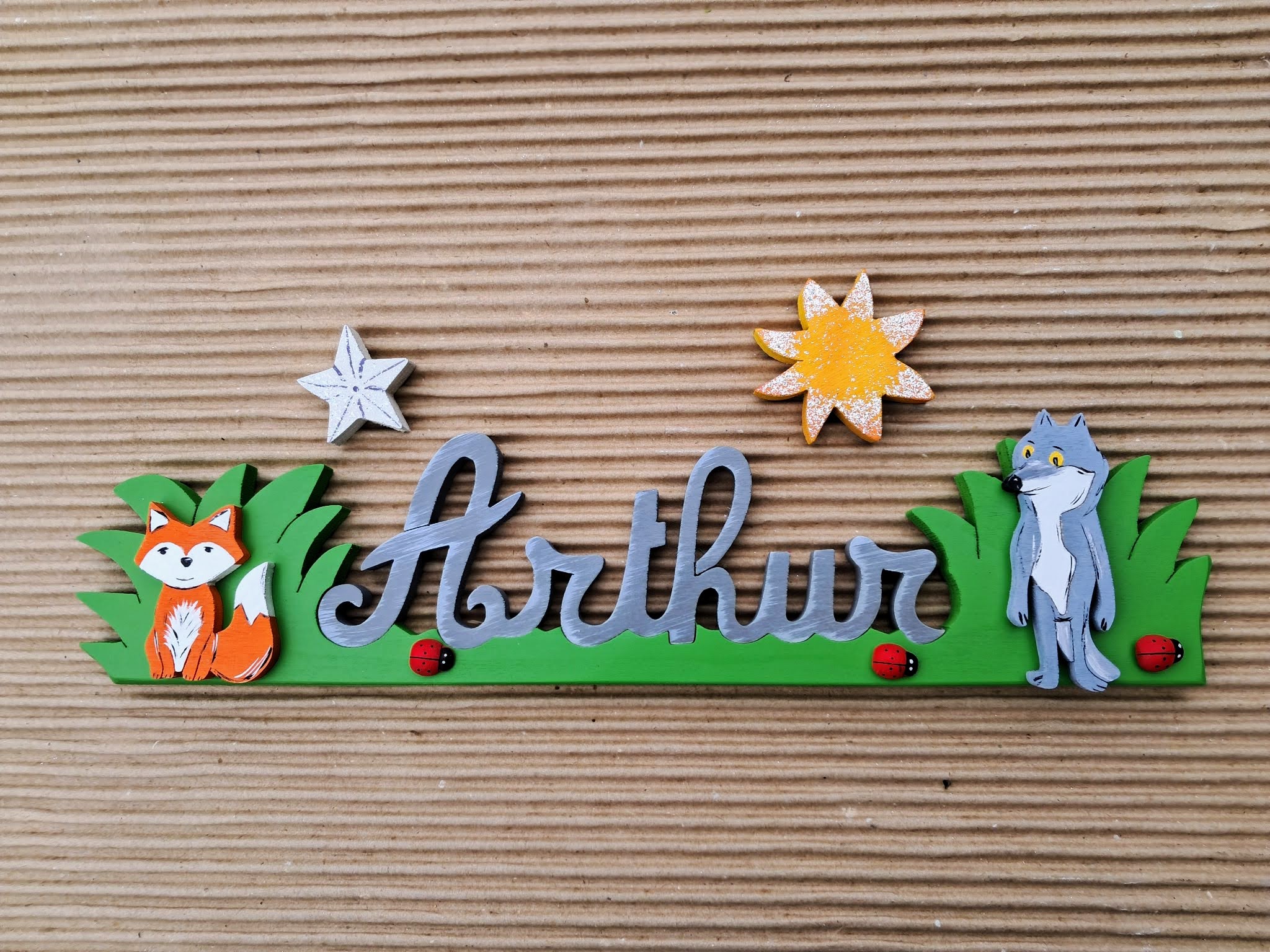 Arthur Gris nuancé - loup-renard - L: 37cm H:9cm