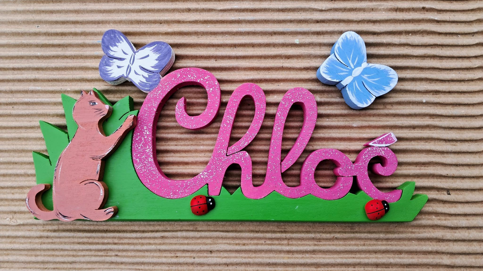 Chloé Rose uni avec paillettes - Chaton marron - L:24cm H:12cm