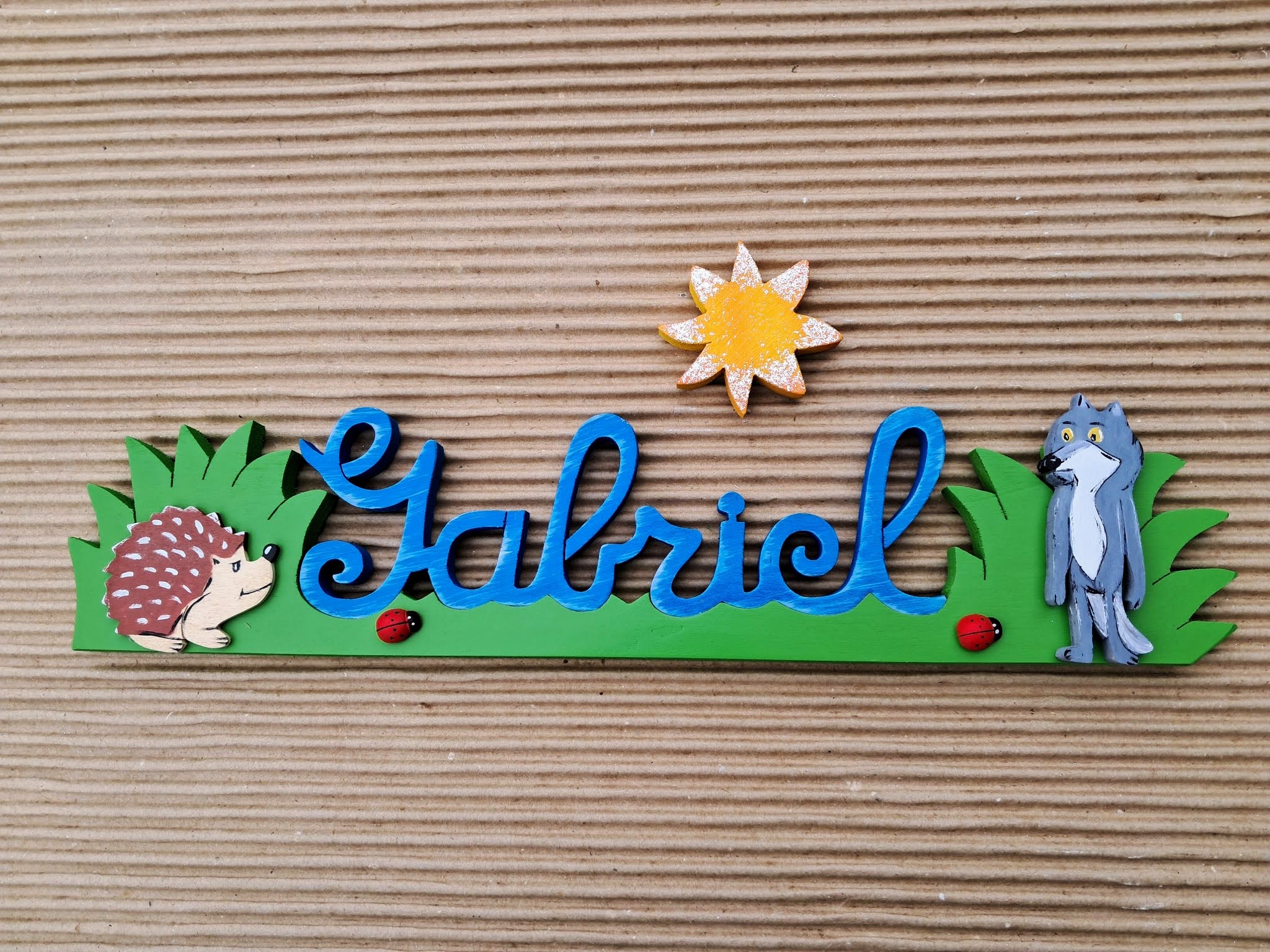 Gabriel Bleu nuancé - loup-hérisson - L:39cm H:9cm