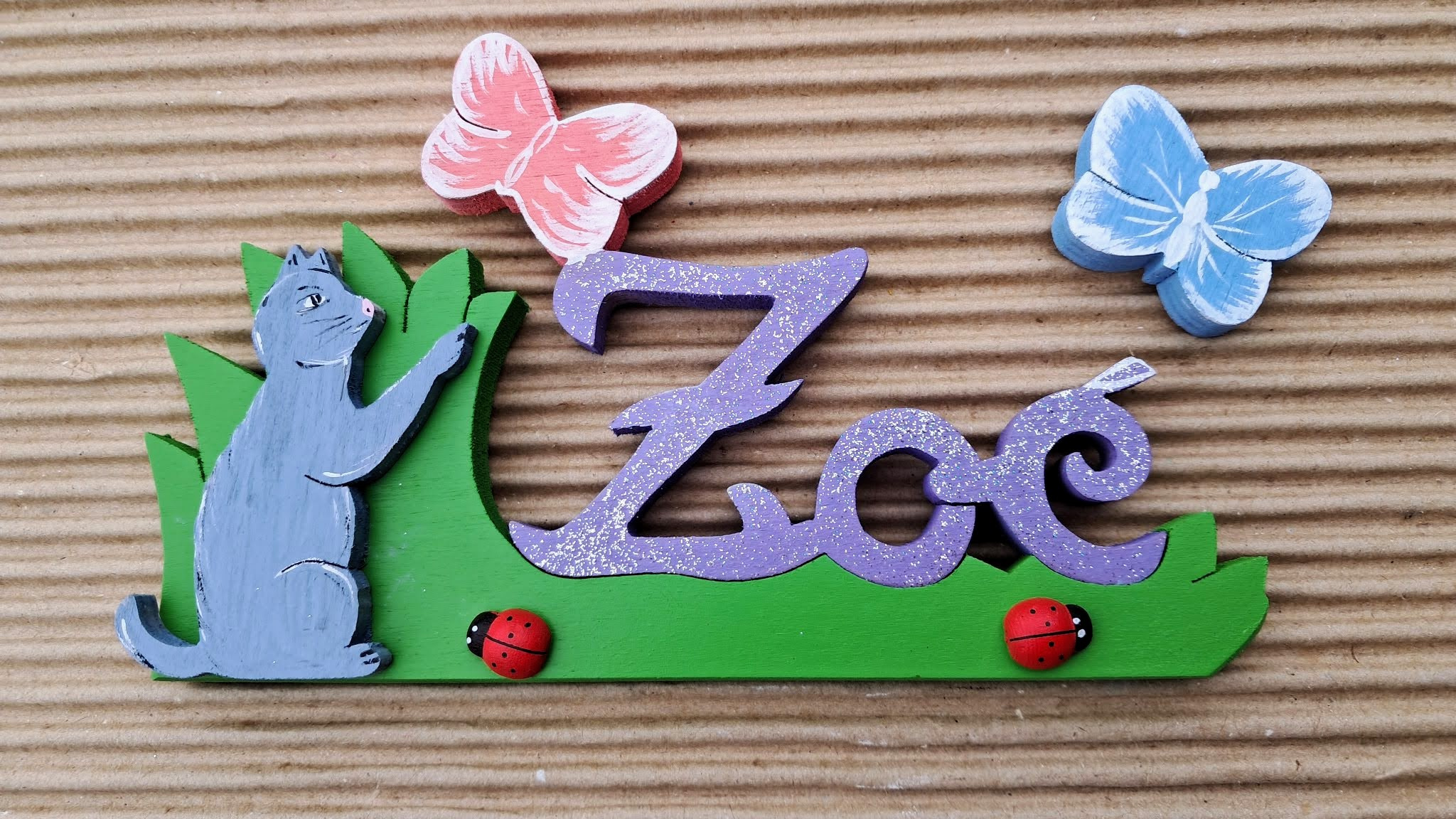 Zoé Parme uni avec paillettes  - Chaton gris- L:20cm H:12cm